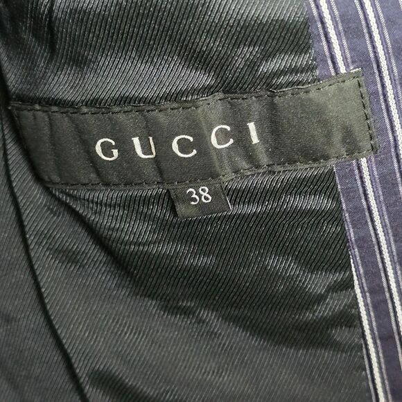 GUCCI Blazer Womens EU 38 US 2 Navy Blue Pinstripe Office Siren Boardroom - Picture 8 of 12